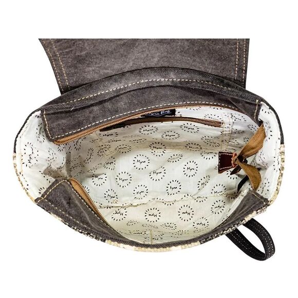 Myra Bag Handmade Arrowhead Backpack Upcycled Canvas & Cowhide Leather main image 6